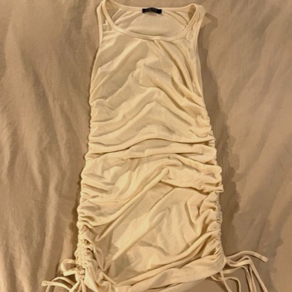 Drawstring scoop neck adjustable dress.